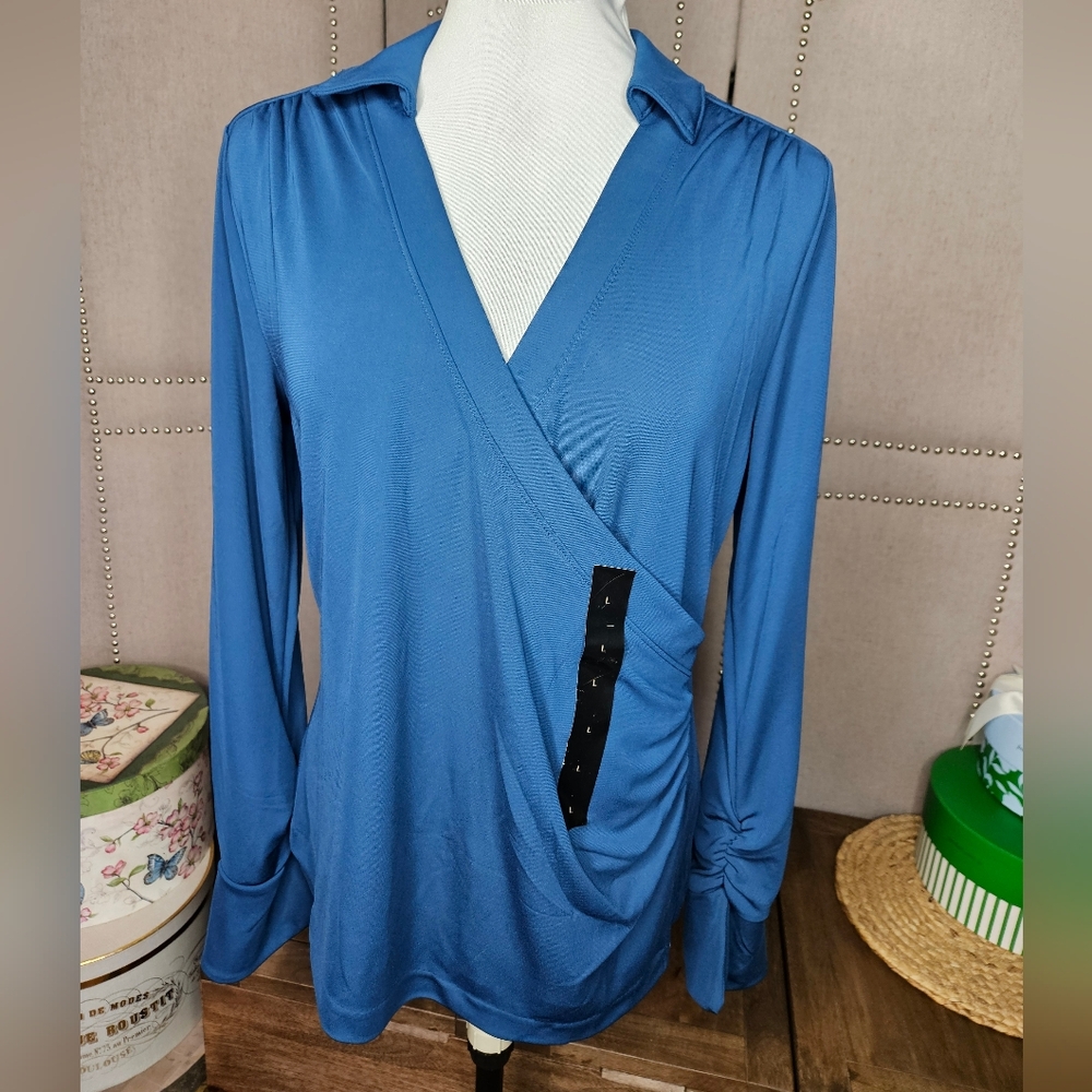 Banana Republic Factory Collared Faux Wrap Top Deep Teal